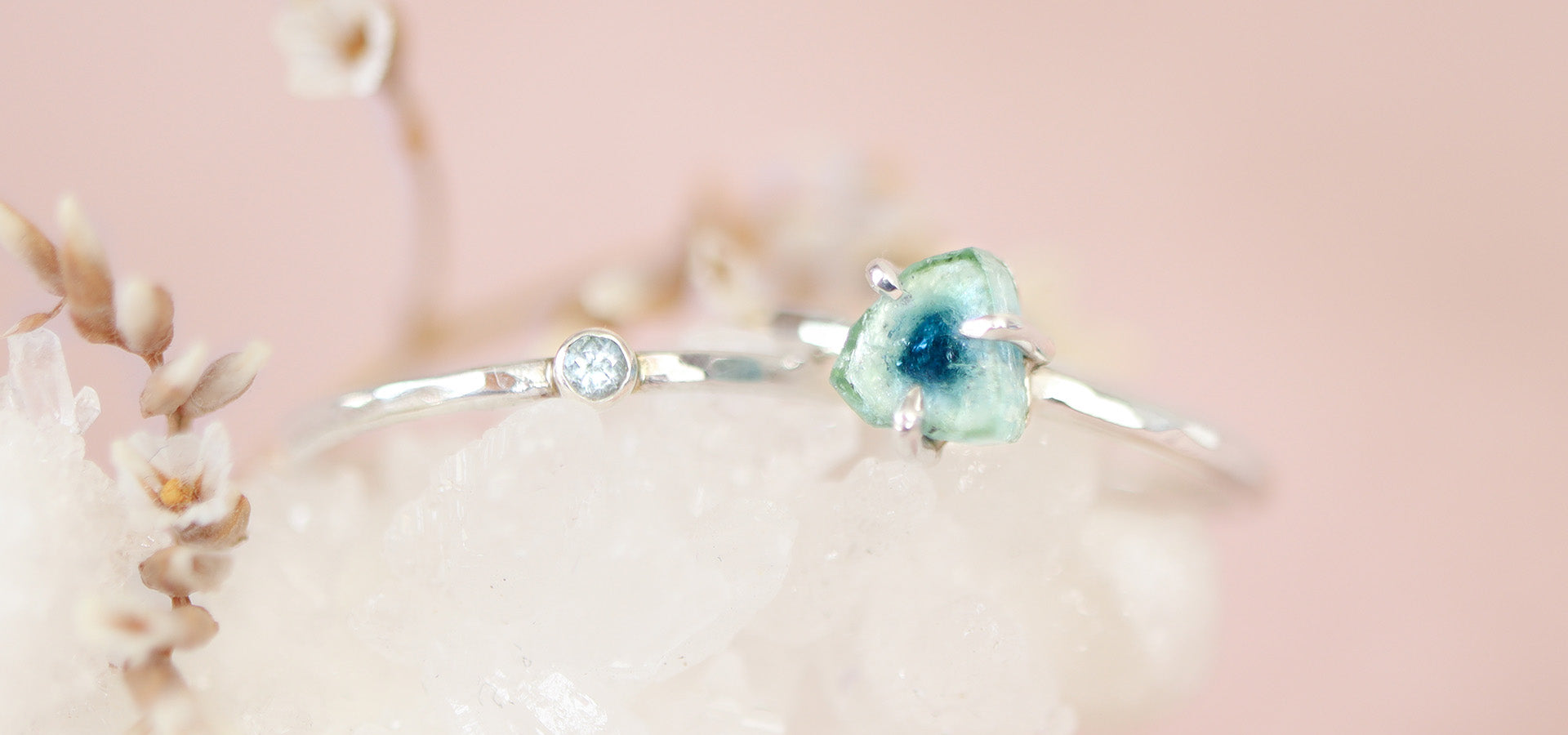 Aquamarijn en Toermalijn ring