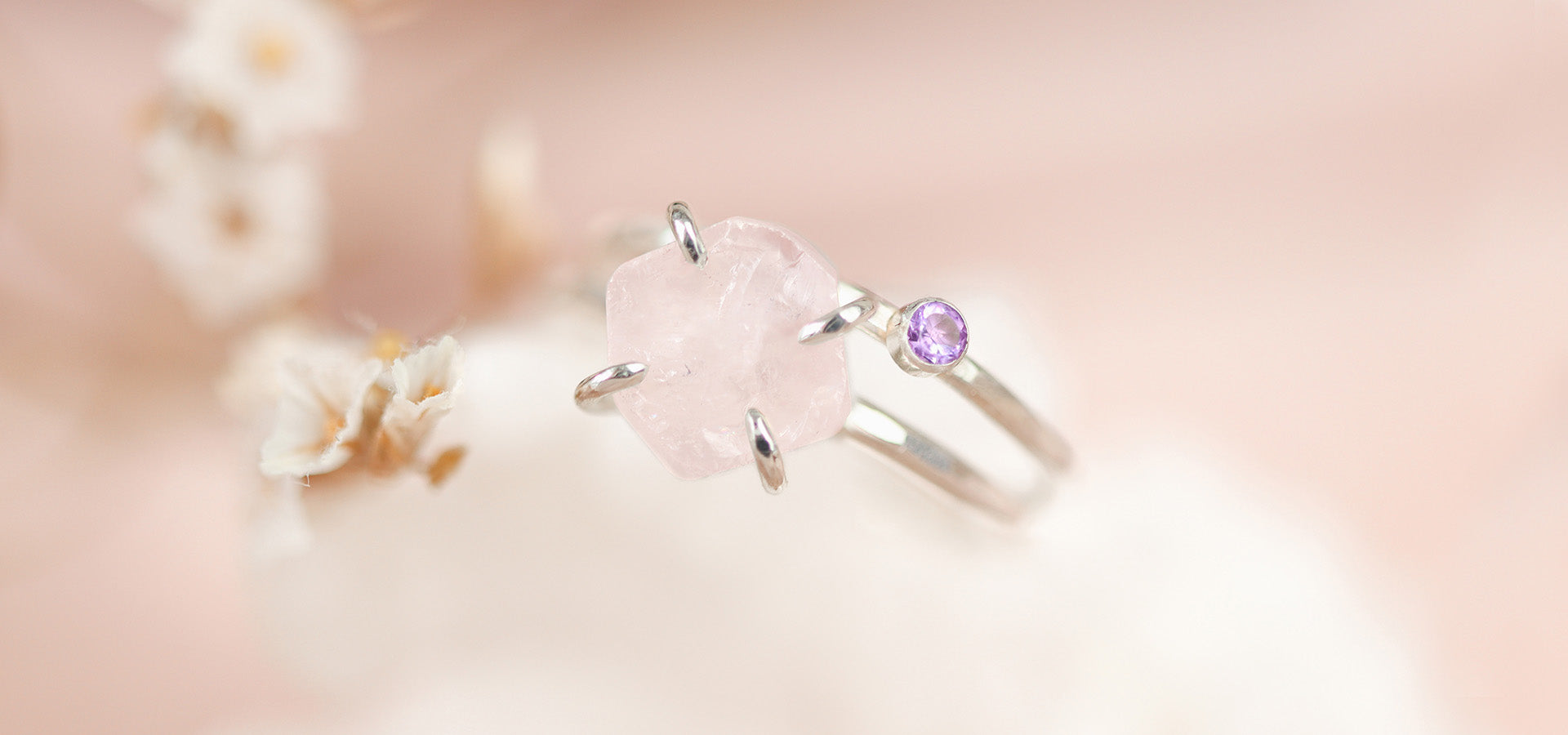 Edelstenen combineren Rozekwarts x Amethist ringen zilver