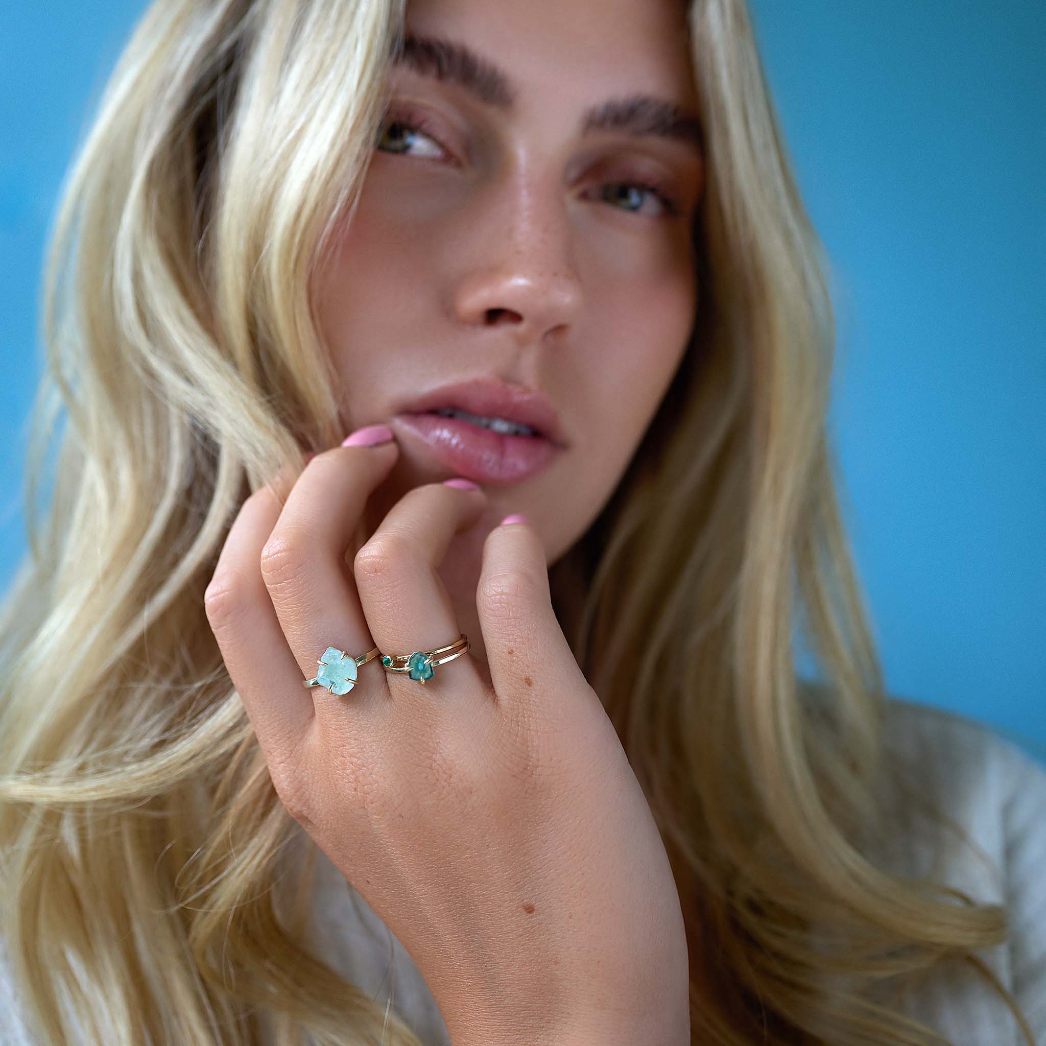 Watermeloen Toermalijn groen-blauw 14kt goud Ring