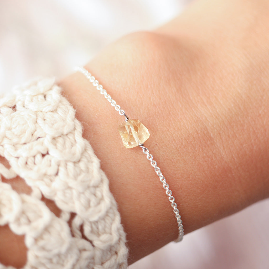 Citrien armband ruwe edelsteen zilver
