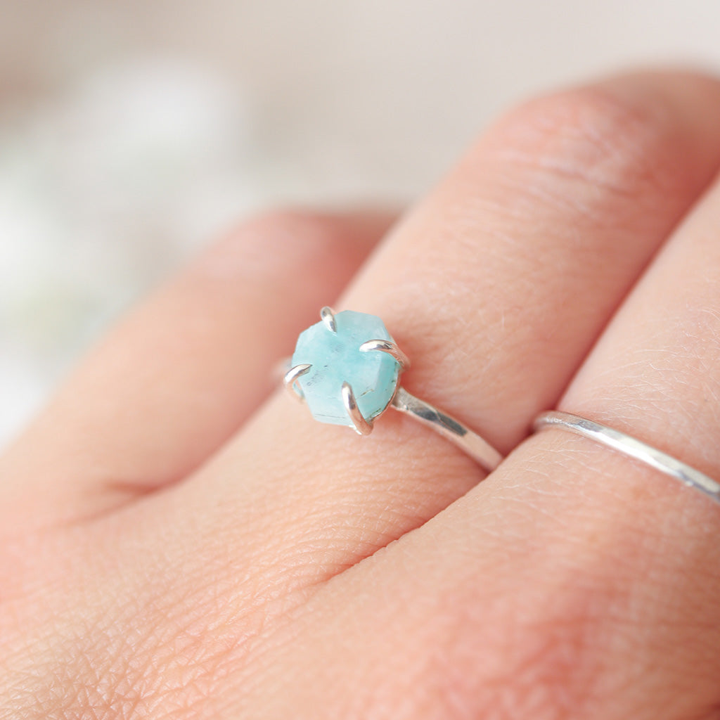 Ruwe amazoniet blauwe ring zilver