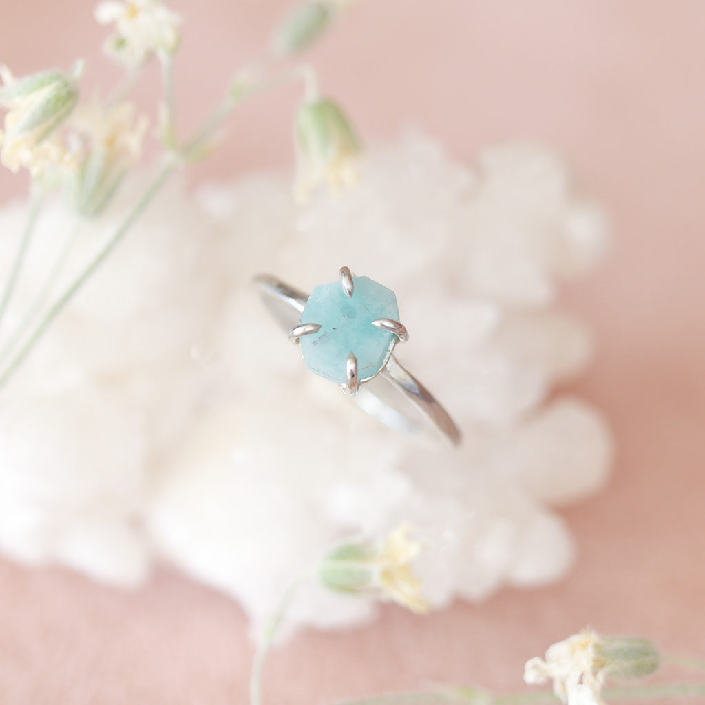 Ruwe amazoniet blauwe ring zilver