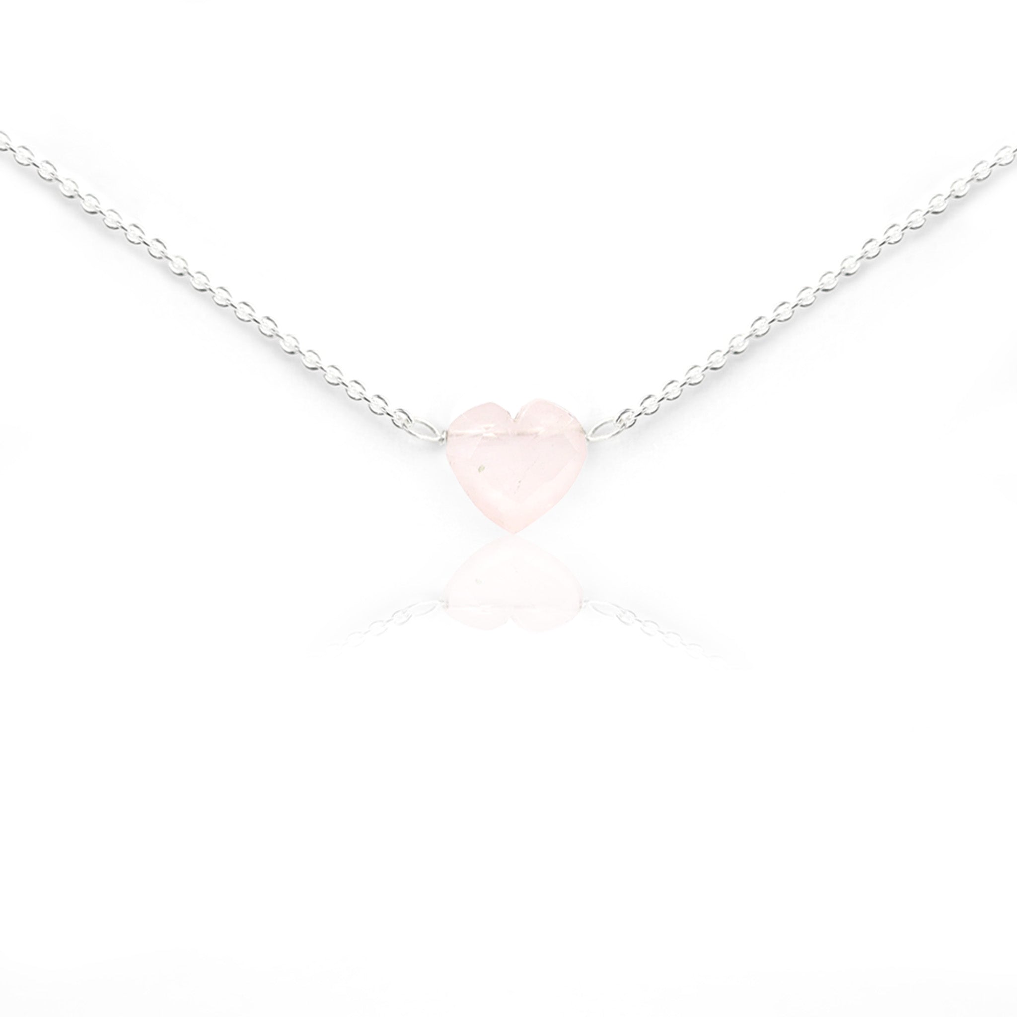 Rozekwarts hart ketting zilver