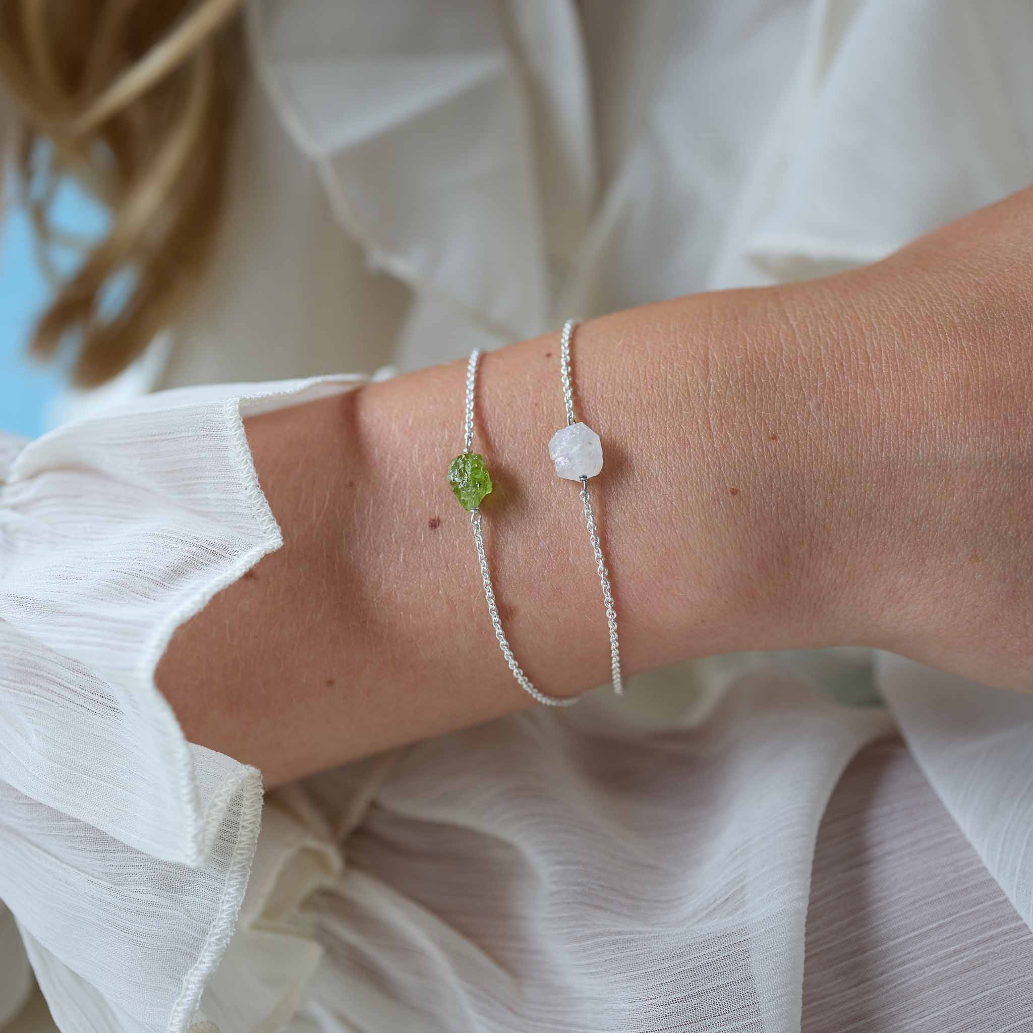 Ruwe maansteen armband zilver voor intuitie