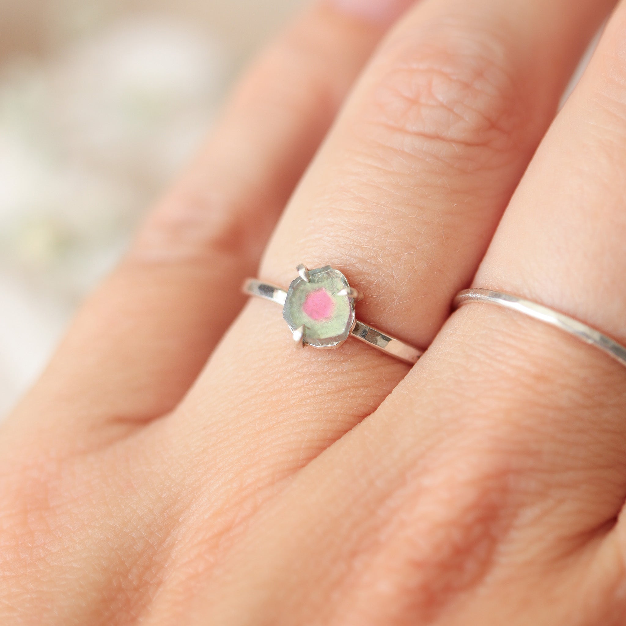 Watermeloen Toermalijn Groen-Roze Ring