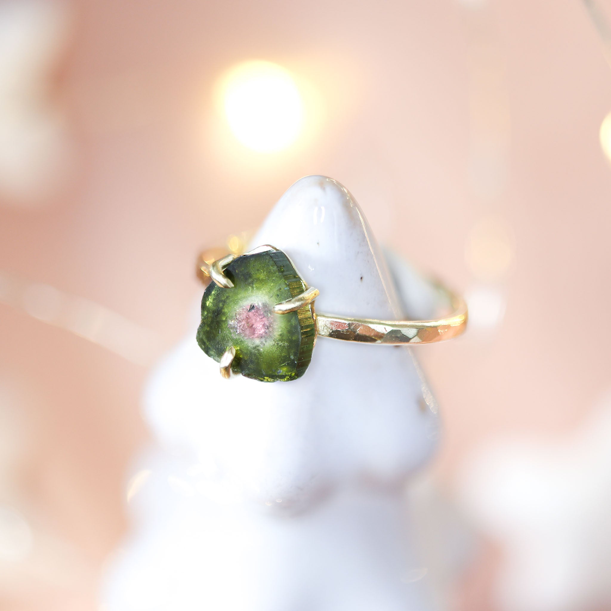 Watermeloen toermalijn, feestdagen cadeau inspiratie kerst gouden ring