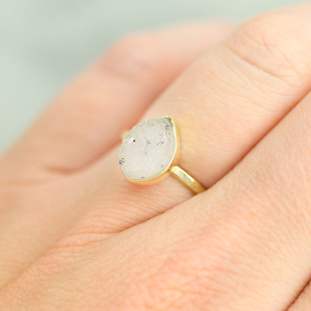 Agaat Druzy Wit 14 kt goud Ring