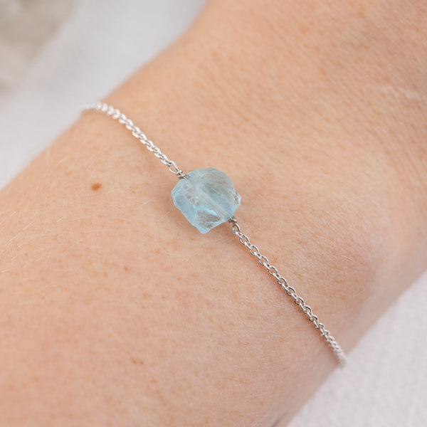 Geboortesteen maart - sterling zilver armband, blauwe steen