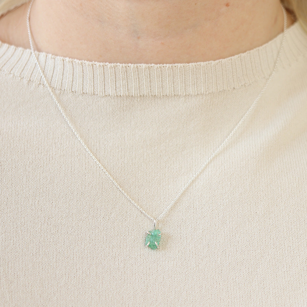 Smaragd ruw Ketting zilver
