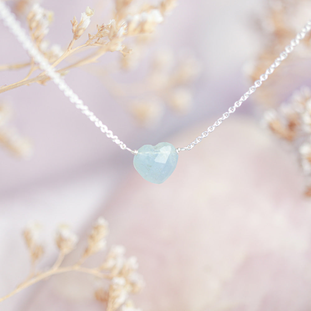 Aquamarijn blauwe hart ketting zilver