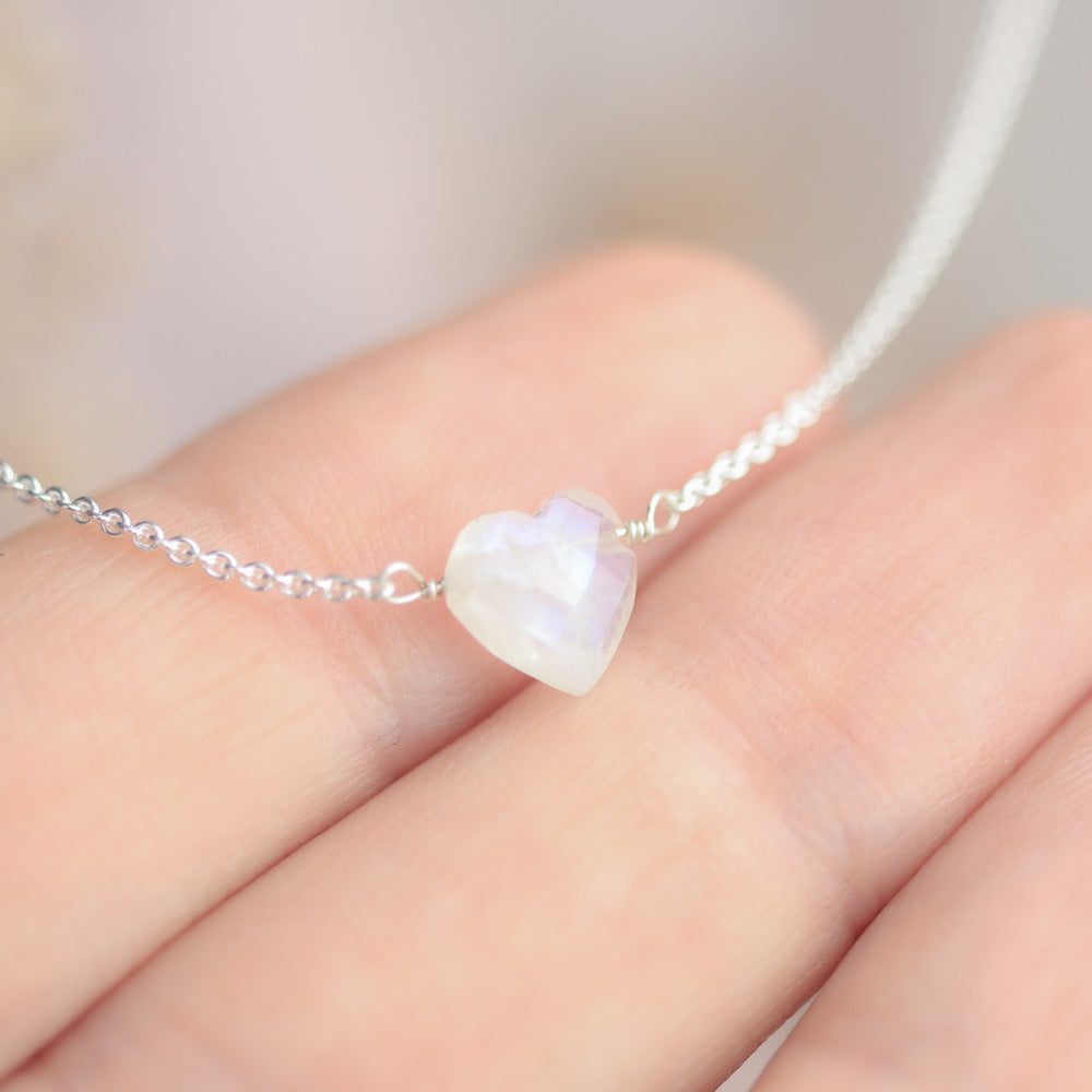 Maansteen hart ketting zilver - geboortesteen ketting juni