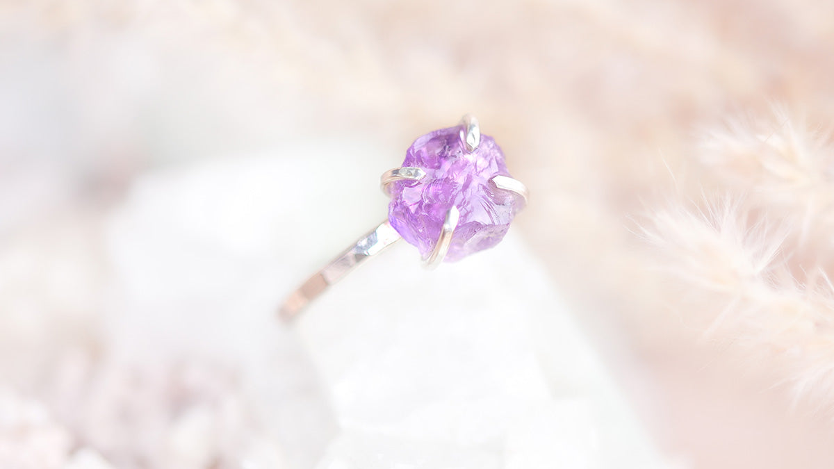 Amethist paars ring - ruwe edelsteen ring 