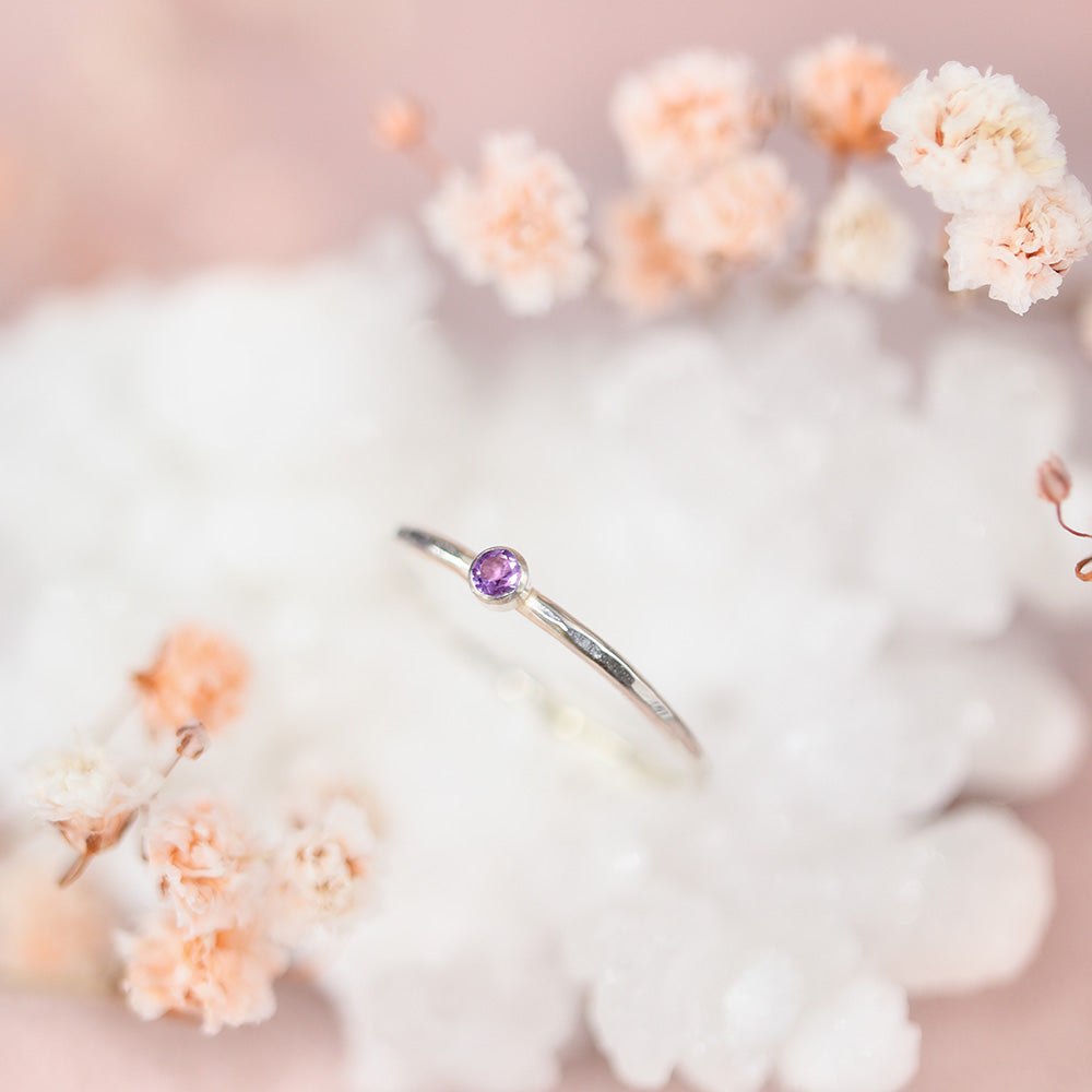Amethist 2mm zilver ring
