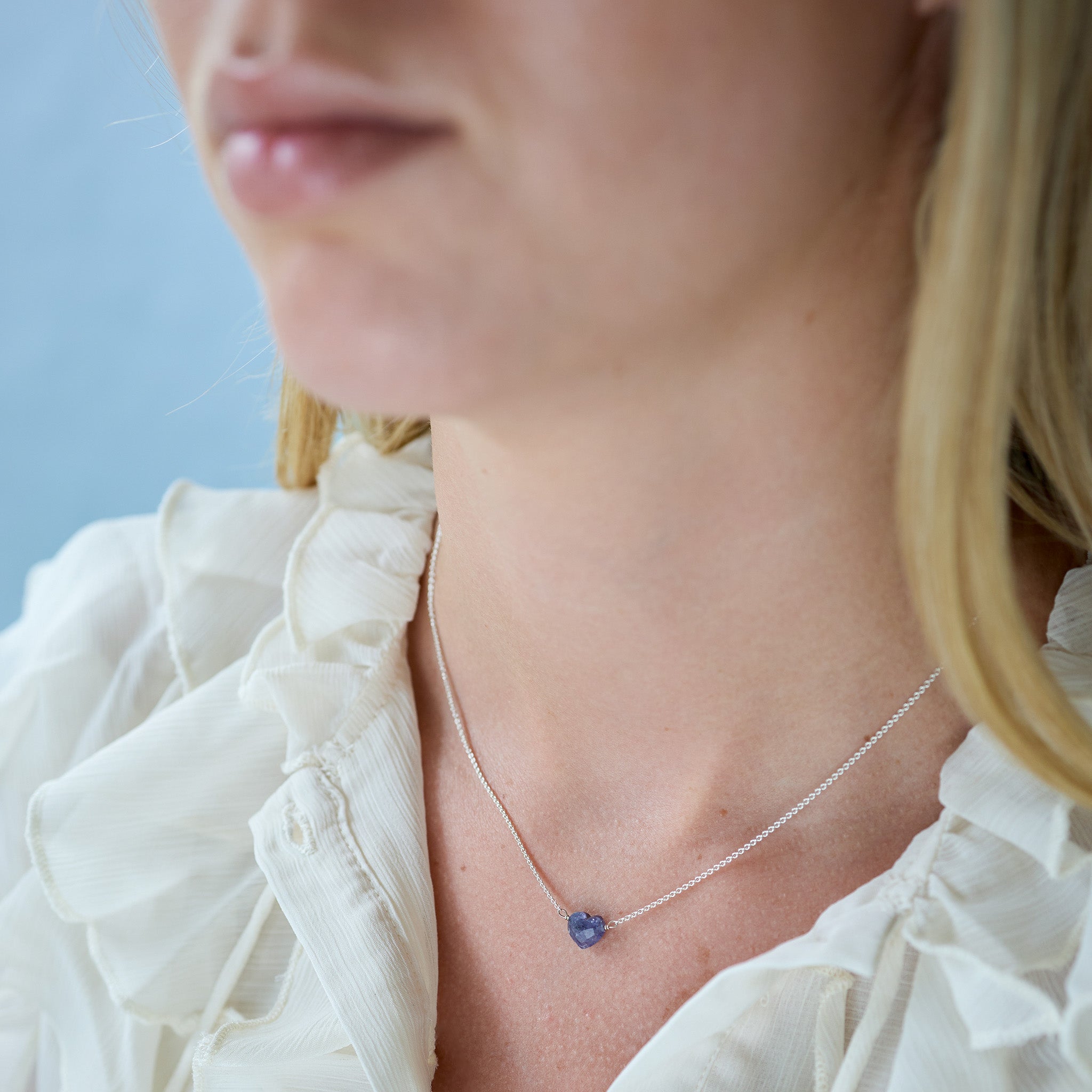 Tanzaniet hart vorm ketting zilver