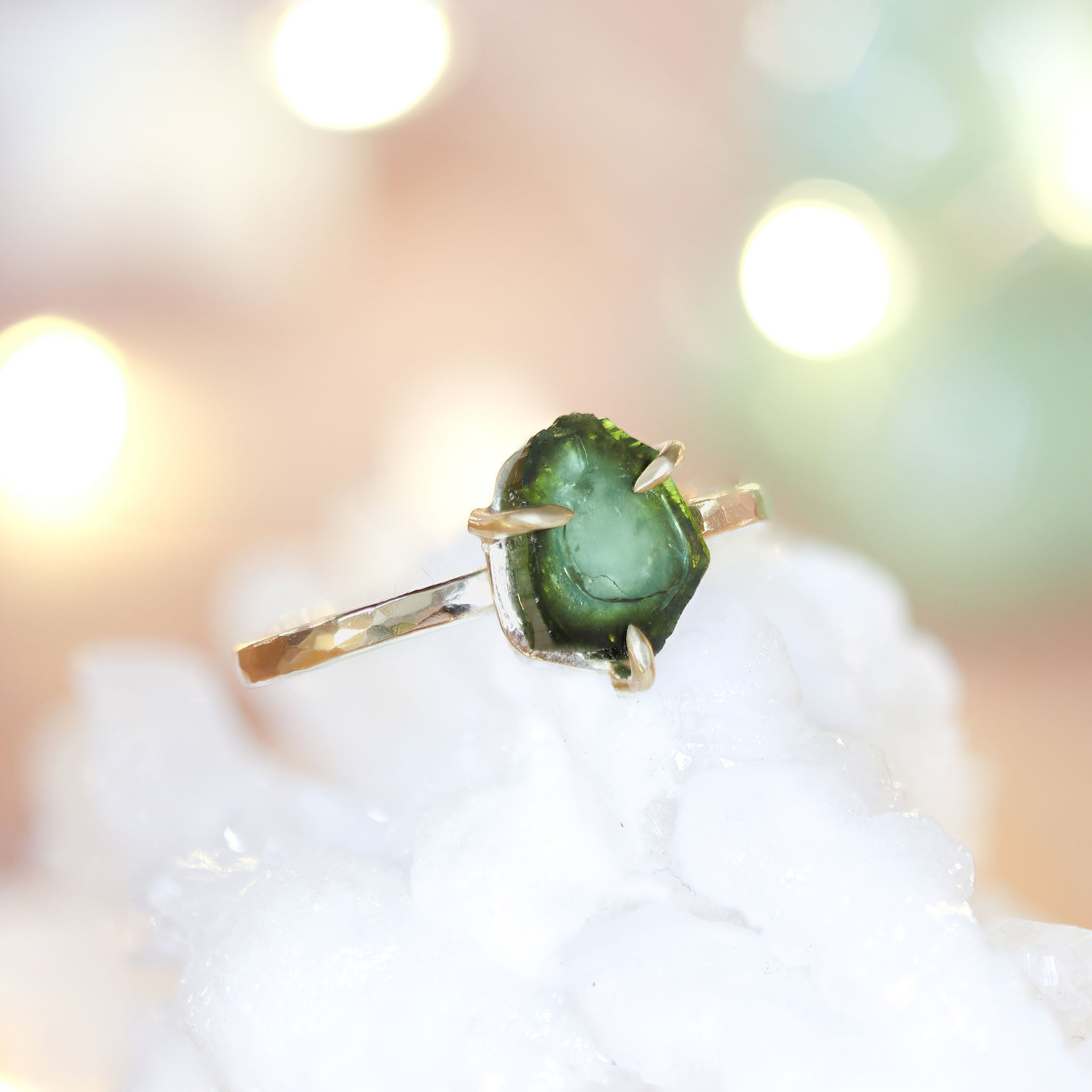 Groene watermeloen toermalijn ring feestdagen cadeau idee vrouw gouden ring
