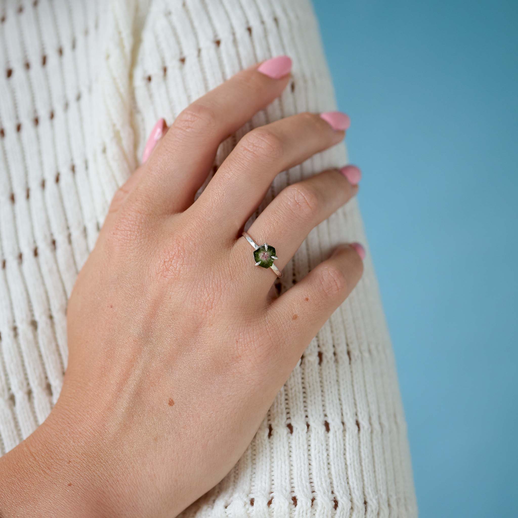 Watermeloen Toermalijn groen roze ring