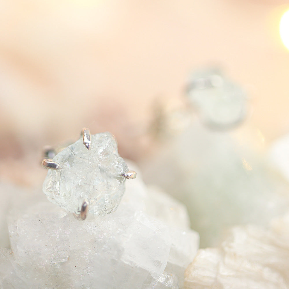 Aquamarijn ruwe Oorbellen