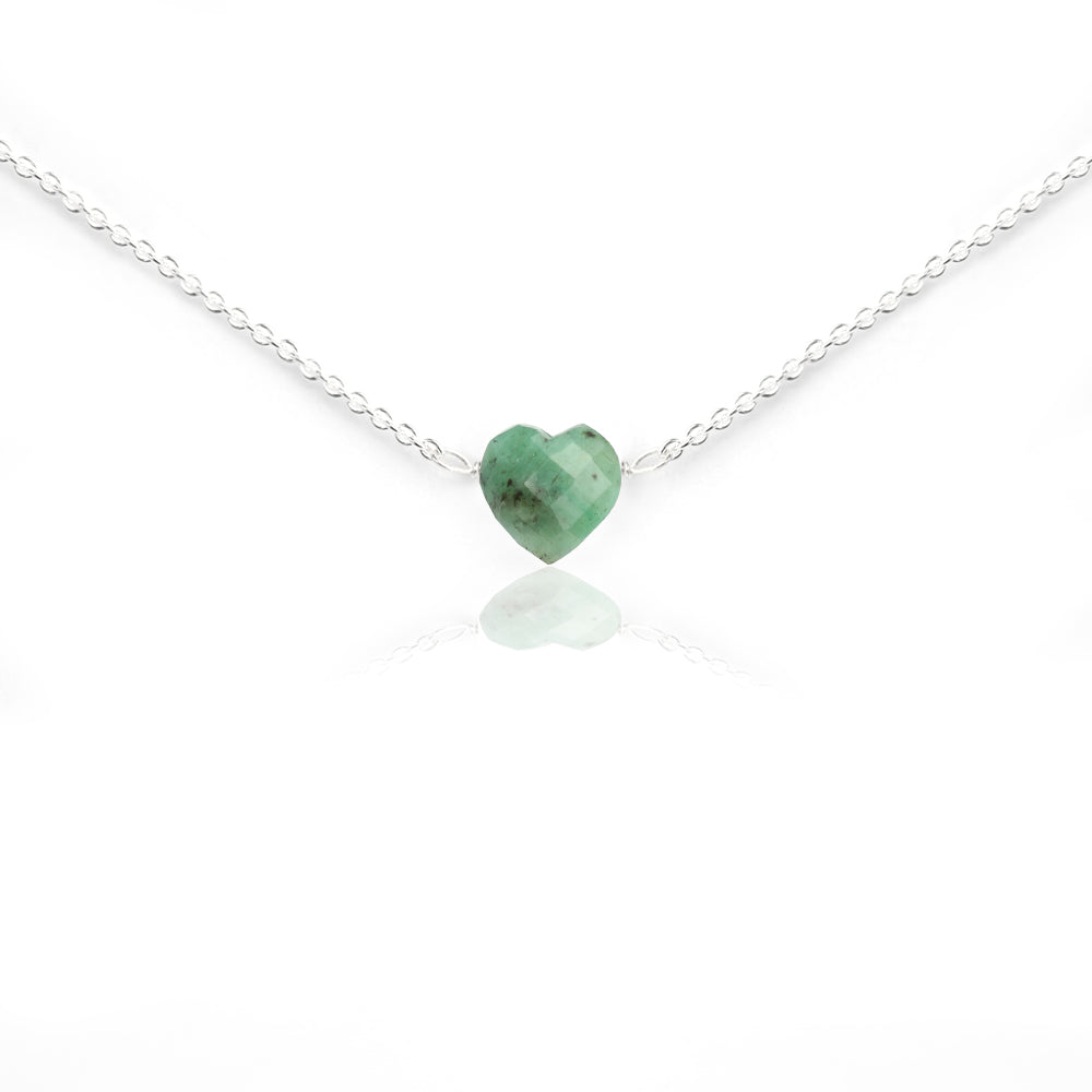 Smaragd hart ketting kort zilver