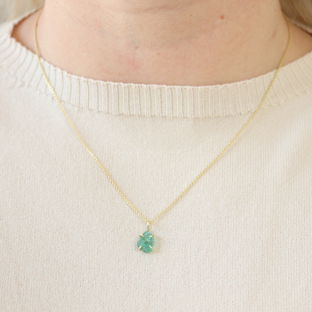 Smaragd ruw Ketting 14kt goud