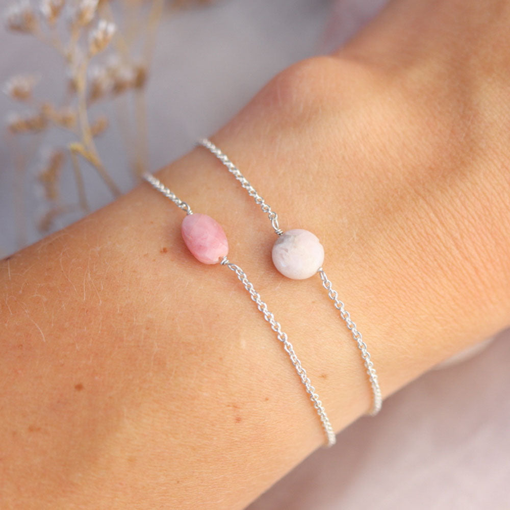 Opaal roze armband zilver  - geboortesteen Oktober 