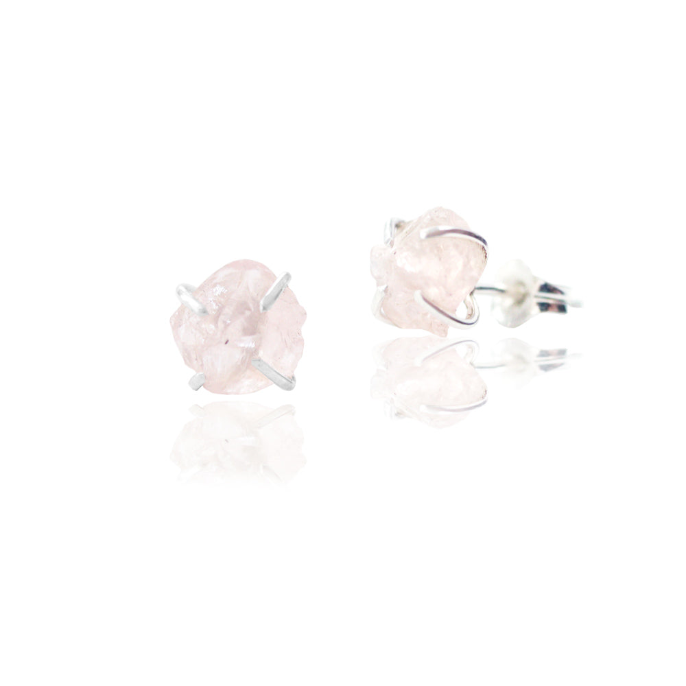 Ruwe rozenkwarts rozekwarts oorbellen zilver 