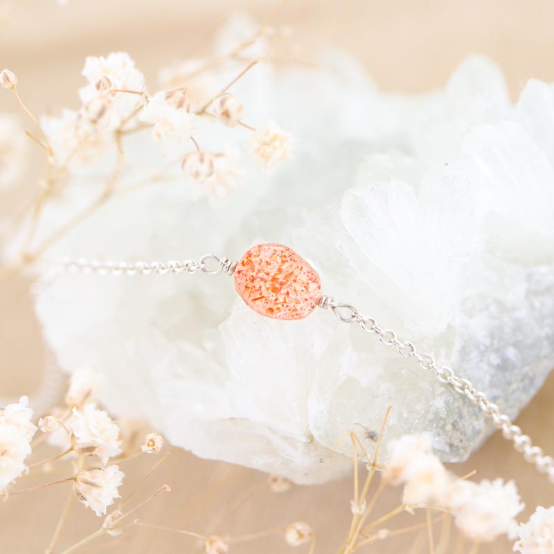 Zonnesteen armband zilver, oranje edelsteen voor vreugde